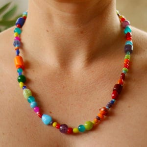 Handmade One of a Kind Rainbow Colorful Bead Necklace and Bracelet Set - The Marisol - Folk Art Unique Jewelry by The Electric Flower
