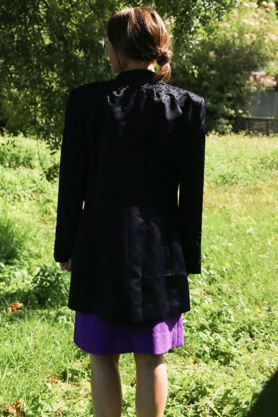 Vintage navy blue beaded button long coat, Marie … - image 7