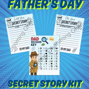 Pack imprimable clé du décodeur et histoire secrète pour papa - Planifiez et rédigez un message secret pour la fête des pères