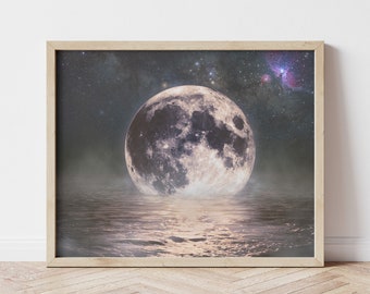 DIGITAL DOWNLOAD | Sci-fi Moon on the water art, Digital wall art, Space, 6x4, Art poster, Digital print, Printable wall art, Home print