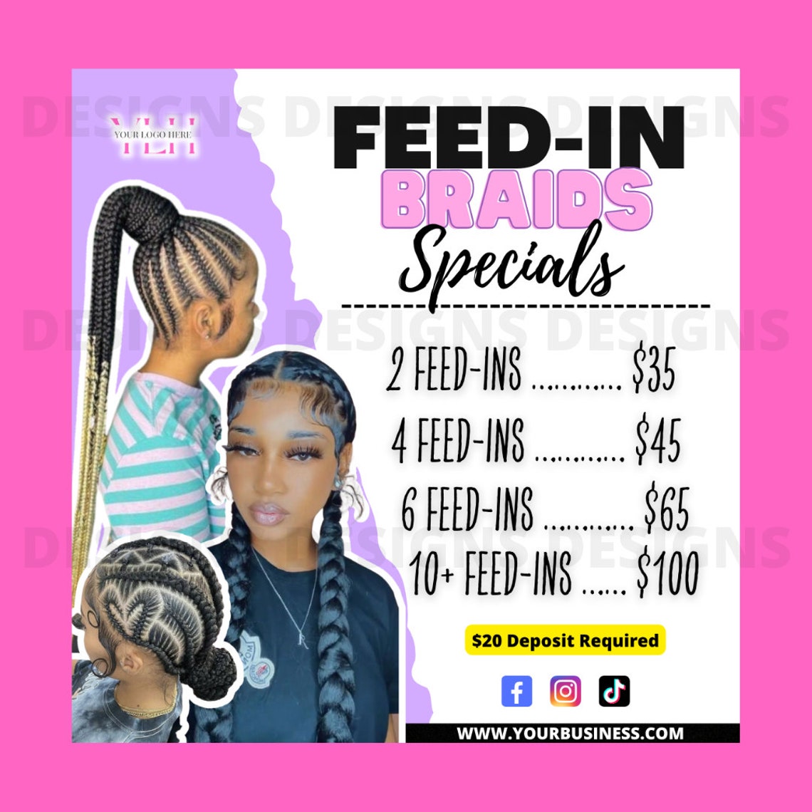 Feed in Braid Flyer Braids Special Editable Flyer Canva Etsy