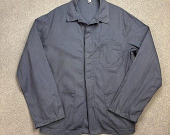 VINTAGE French Jacket Adult Medium Blue Work Wear Herringbone Chore Utility Men