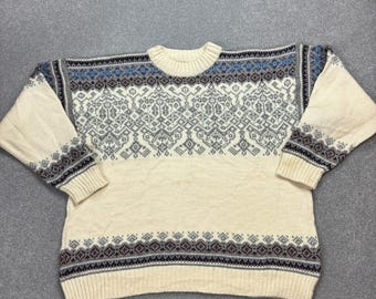 Maglione da uomo Devold Norway taglia media, marrone, in lana, lavorato a maglia Fair Isle.