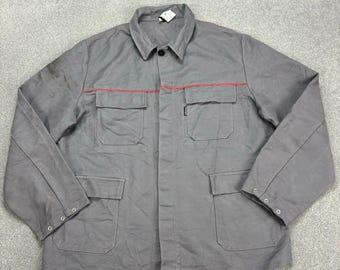 VINTAGE Französische Jacke Erwachsene Große Graue Outdoor Arbeitskleidung Canvas Chore Nutzen Männer