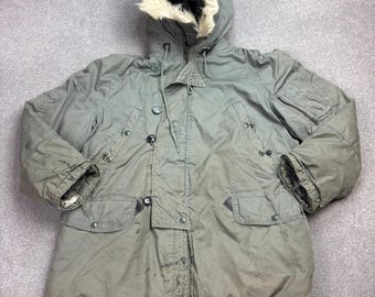 Parka Militaire US N-3B – Grande Taille M, Fourrure, Vert, Extrêmement Chaud
