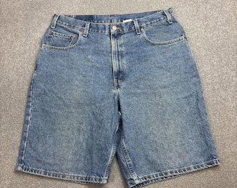 Levis Jeansshorts Vuxen W36 Blå Jorts Y2K Loose Dad Medium Wash Röd Flik Herr