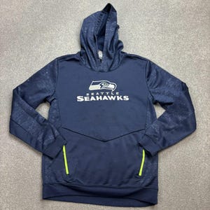 NFL Jumper Kids Large Blue Seattle Seahawks Football 90s USA Logo Hoodie Youth* image 1