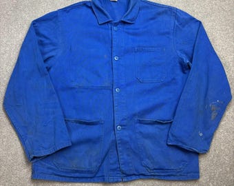 Jaqueta francesa tamanho adulto médio azul vintage para trabalho, utilitária, para atividades ao ar livre.