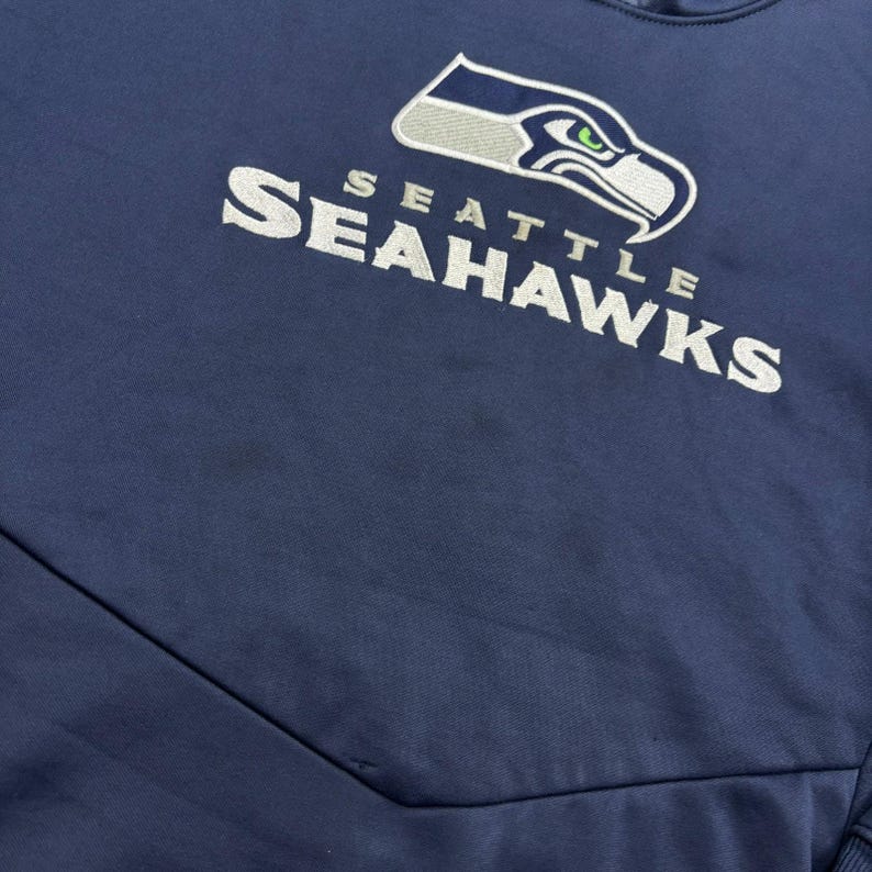 NFL Jumper Kids Large Blue Seattle Seahawks Football 90s USA Logo Hoodie Youth* image 3