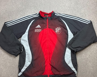 Chaqueta deportiva Adidas para hombre, talla M, color rojo, con cremallera completa, estilo años 90, con logo Y2K*