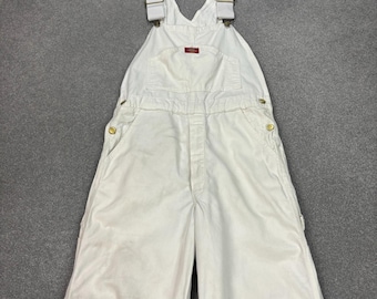 Dickies Dungarees Adult 30x32 White Bib Overalls Work Wear Canvas Carpenter Men*