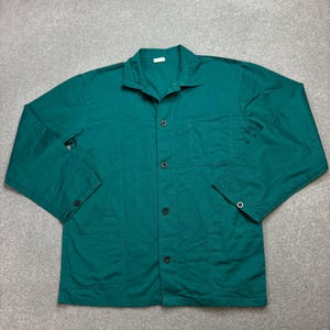 Fransk jacka för vuxna, mellangrön, VINTAGE, arbetskläder, kanvas, militär, herr