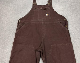 Carhartt Dungarees Womens 46x32 Brown Overalls Double Knee Duck Canvas Bib Lady