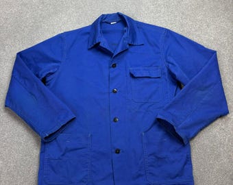 French Jacket Adult Medium Blue VTG Military Chore Work Wear Utility Canvas Men