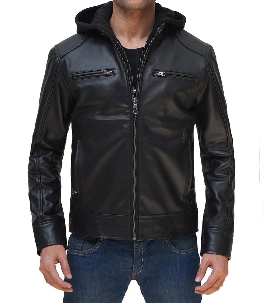Hooded biker jacket mens cheap