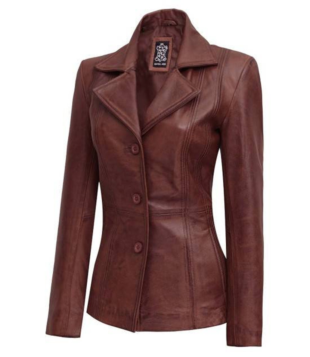 Blazer En Cuir Véritable Marron To The Max - Taille Small Pour Femme, Occasion Très Bon état
