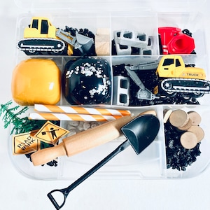 Construction Sensory Play Kit, Sensory box, gift for boy, boy gift, playdoh kit, play dough kit, kids gift, kids busy box,Travel Sensory Kit