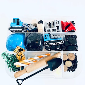 Construction Sensory Play Kit, Sensory box, gift for boy, boy gift, playdoh kit, play dough kit, kids gift, kids busy box,Travel Sensory Kit