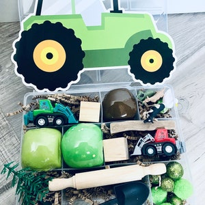 Tractors Sensory Play Kit, Sensory box, gift for boy, boy gift, playdoh kit, play dough kit, kids gift, kids busy box,Travel Sensory Kit