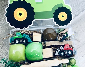 Tractors Sensory Play Kit, Sensory box, gift for boy, boy gift, playdoh kit, play dough kit, kids gift, kids busy box,Travel Sensory Kit