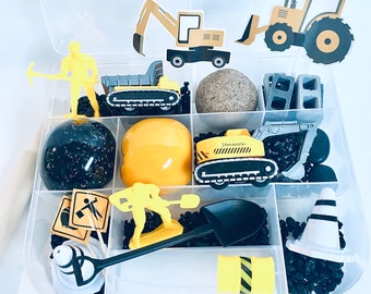 Construction Sensory Play Kit, Sensory box, gift for boy, boy gift, playdoh kit, play dough kit, kids gift, kids busy box,Travel Sensory Kit