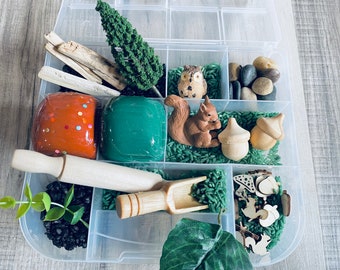Woodland Sensory Play Kit, Sensory box, gift for boy, boy gift, playdoh kit, play dough kit, kids gift, kids busy box,Travel Sensory Kit