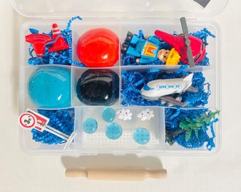 Airplanes Sensory Play Kit, Sensory box, gift for boy, boy gift, playdoh kit, play dough kit, kids gift, kids busy box,Travel Sensory Kit