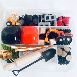 Construction Sensory Play Kit, Sensory box, gift for boy, boy gift, playdoh kit, play dough kit, kids gift, kids busy box,Travel Sensory Kit