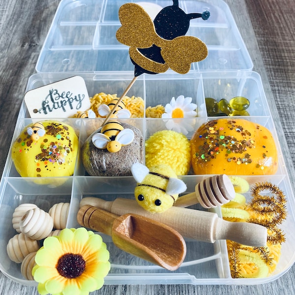 Play Dough Kit,  Bee Happy Sensory Play Kit, kids busy box, sensory play, kids gift, play dough kit, play kit, sensory box, Travel Sensory