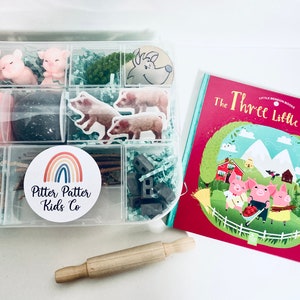 The Three Little Pigs Sensory Play Kit, kids busy box, sensory play, kids gift, play dough kit, play doh kit, sensory box,Travel Sensory Kit