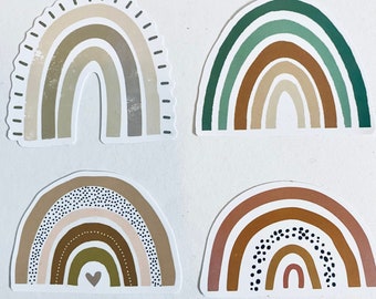 Pegatinas arcoíris en tonos tierra estilo boho, juego de 4