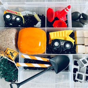 Construction Sensory Play Kit, Sensory box, gift for boy, boy gift, playdoh kit, play dough kit, kids gift, kids busy box,Travel Sensory Kit