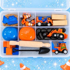 Construction Sensory Play Kit, Sensory box, gift for boy, boy gift, playdoh kit, play dough kit, kids gift, kids busy box,Travel Sensory Kit