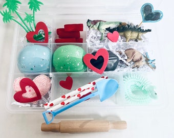Valentinstag Sensory Kit, Sensorisches Spiel, Dinosaurier Sensory Kit, Kinder Busy Box, Kinder Geschenke, Geschenk für Kinder, Play Dough Kit, Play Doh Kit