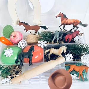 Winter Horse Sensory Play Kit, Sensory box, gift for girl, boy gift, playdoh kit, play dough kit, kids gift, kids busy box,Travel Sensory