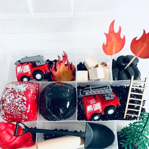 Firetruck Sensory Play Kit, Sensory box, gift for boy, boy gift, playdoh kit, play dough kit, kids gift, kids busy box,Travel Sensory Kit