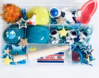 Outer space Sensory Play Kit, Sensory box, gift for boy, boy gift, playdoh kit, play dough kit, kids gift, kids busy box,Travel Sensory Kit