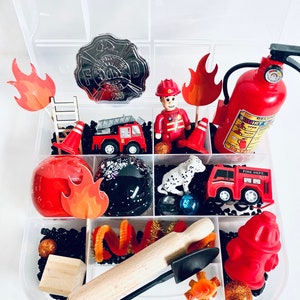 Firetruck Sensory Play Kit, Sensory box, gift for boy, boy gift, playdoh kit, play dough kit, kids gift, kids busy box,Travel Sensory Kit