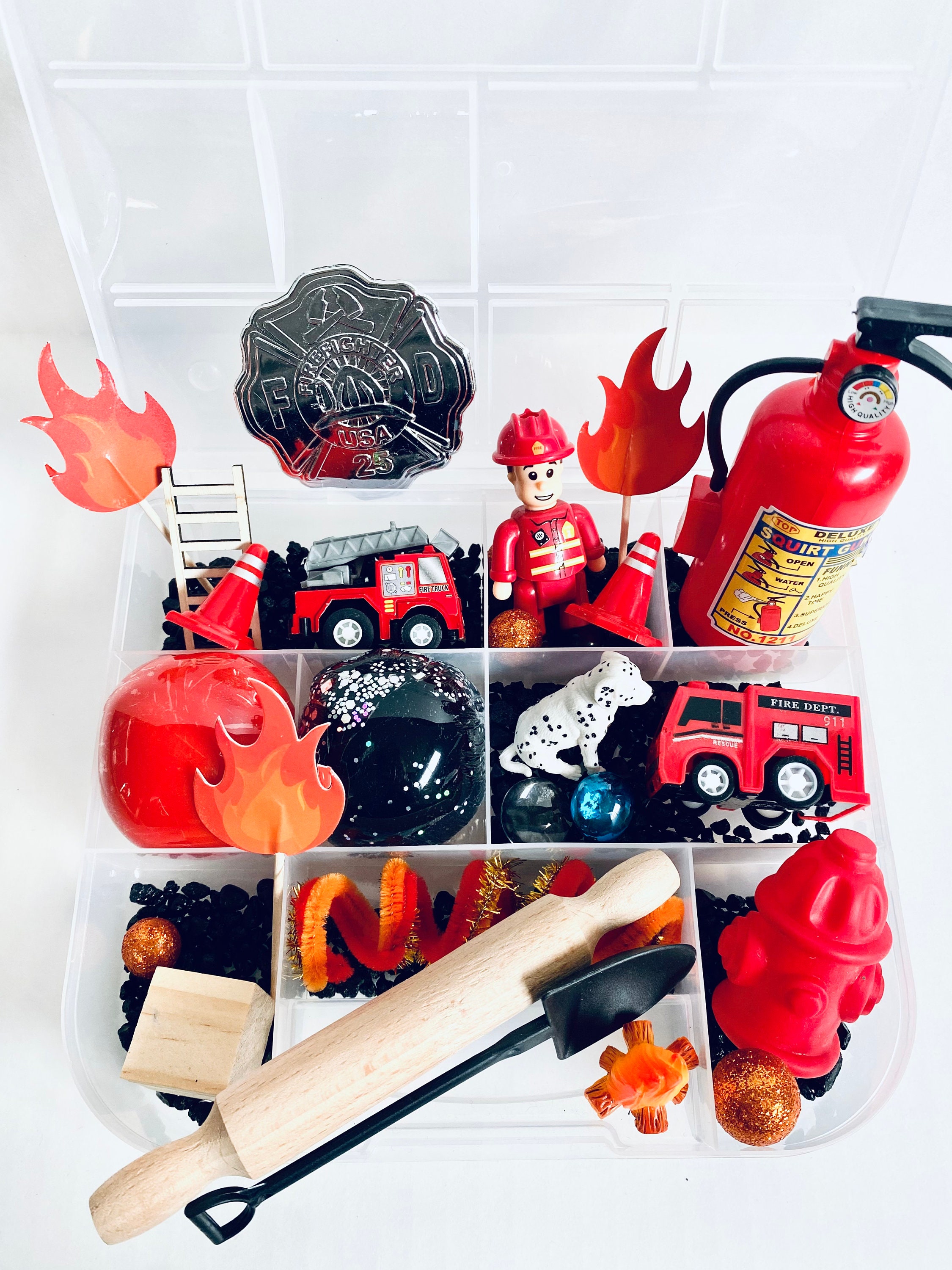 Firetruck Sensory Play Kit, Sensory box, gift for boy, boy gift, playdoh kit, play dough kit, kids gift, kids busy box,Travel Sensory Kit