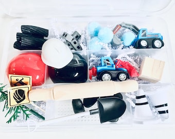 Construction Sensory Play Kit, Sensory box, gift for boy, boy gift, playdoh kit, play dough kit, kids gift, kids busy box,Travel Sensory Kit