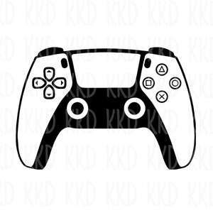 May include: A black and white illustration of a video game controller.