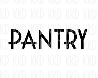 Op de afbeelding: Zwart-witte tekstafbeelding die "PANTRY" in een vetgedrukt, sans-serif lettertype leest.