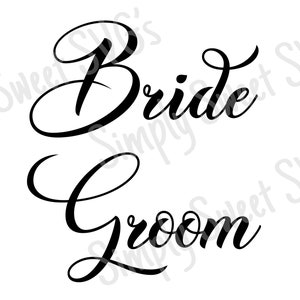 Puede incluir: Texto en caligrafía en blanco y negro que dice "Bride Groom".