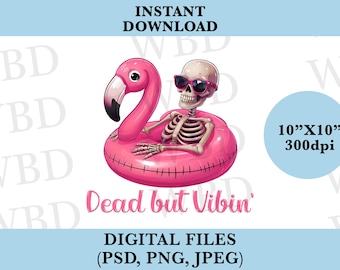 Dead But Vibin Png, Szkielet Flaminga, Zabawny Clipart na Halloween, Upiorny Letni Projekt, Tropikalny Szkielet Png, Sztuka Pływaka Basenowego