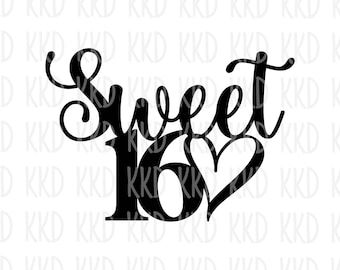 Sweet 16 SVG, Birthday SVG, 16th Birthday SVG, 16th Birthday Cake Topper svg, Sweet 16 Cake Topper Digital Cricut Silhouette Cut Files