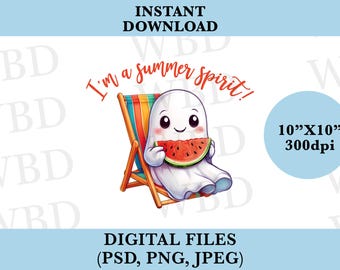 Summer Ghost Beach Clipart: Tropical Vacation PNG, PSD, JPEG (Digital Download)