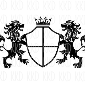 Family crest SVG template, Lion Crest, Coat of arms svg. Shield with laurel wreath SVG. Coat of arms clipart. Shield svg, Cricut Cut File