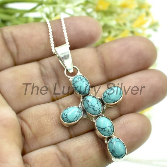 Turquoise Cross Necklace.genuine 