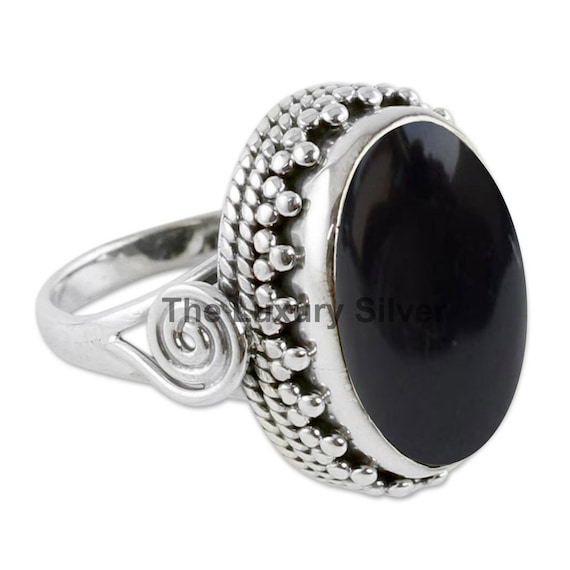 Solid 925 Sterling Silver Oval Shape Black Onyx Designer Handmade Ring All Size 