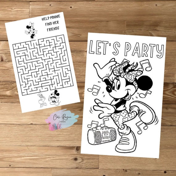Minnie Mouse Birthday Coloring Pages, Personalized printable book, Digital Party favors supplies, Minnie Mouse decorations for party
